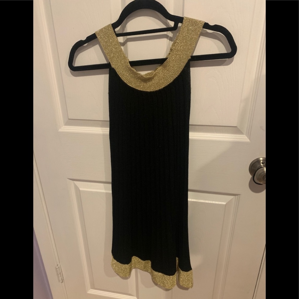Black and gold pleated dress